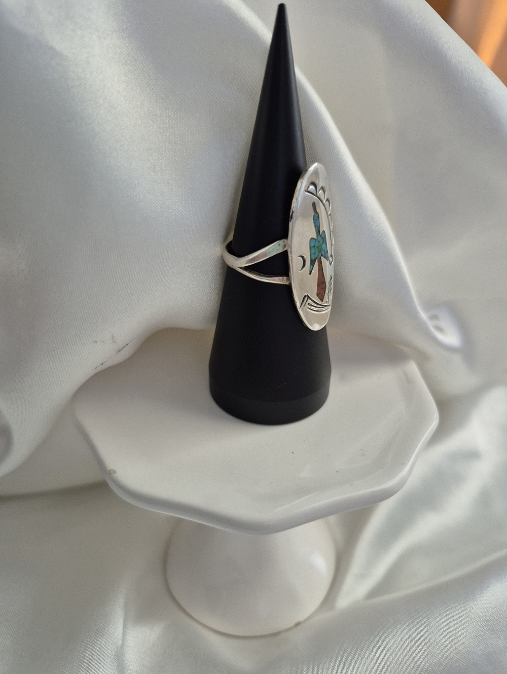 Sterling Silver Turquoise Inlay Thunderbird Ring - Picture 5 of 9